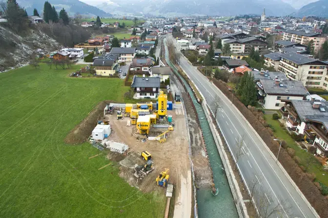Soilcrete Arbeiten gegen Hochwasser in Saalfelden