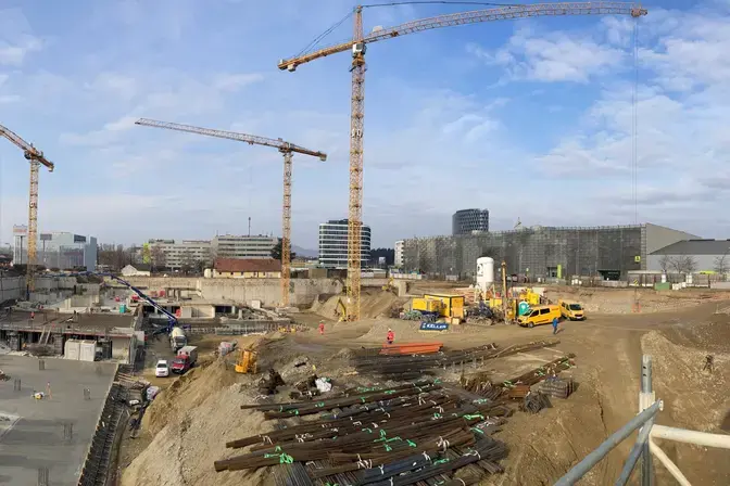 Keller Grundbau beim Bau des MQG in Graz