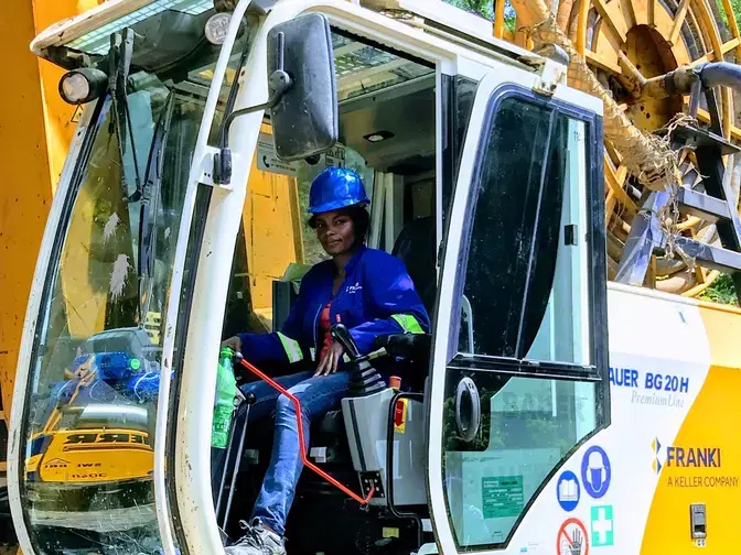 Female rig operator on a Keller site in Africa