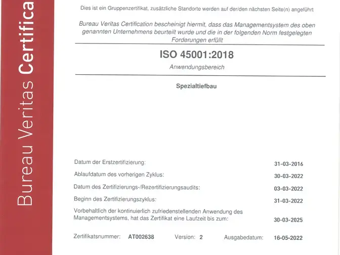 Keller ist ISO 45001:2018 zertifiziert