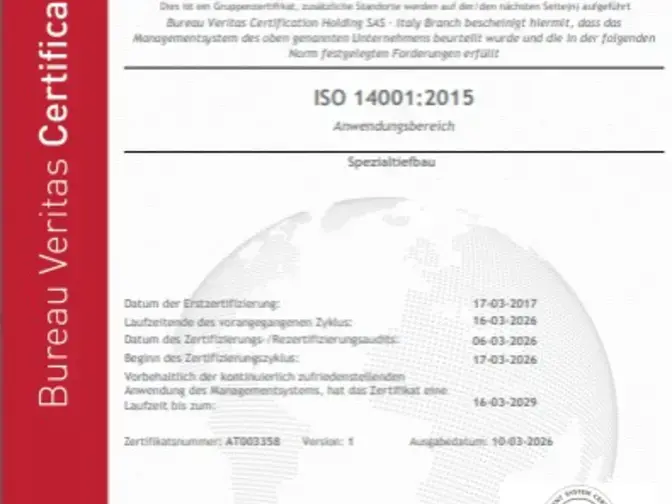 Keller ISO 14001:2015 Zertifikat