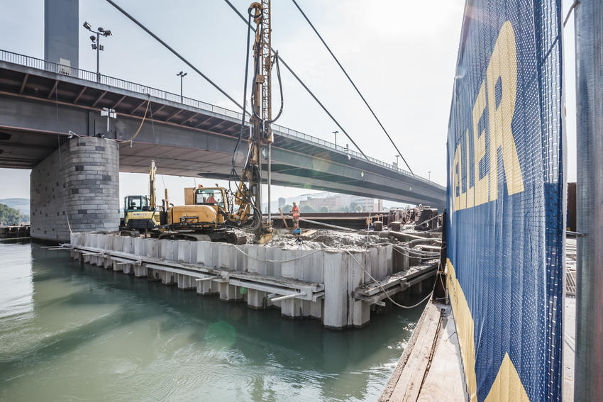 Soilcrete-Arbeiten an den neuen Bypässen der Vöestbrücke Linz