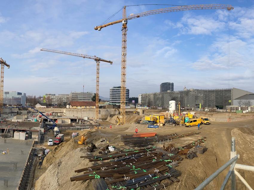 Keller Grundbau beim Bau des MQG in Graz